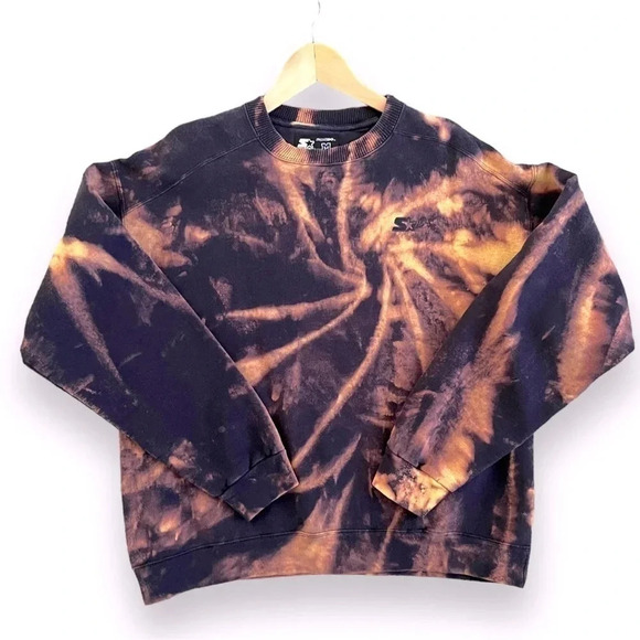 Vintage STARTER Upcycled Bleach-Dyed Crew Neck Pullover Sweatshirt Women’s MED - Picture 2 of 7